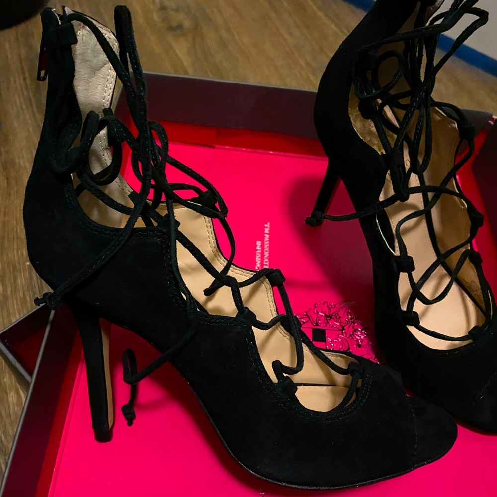 Vince Camuto lace up suede high heel sandals